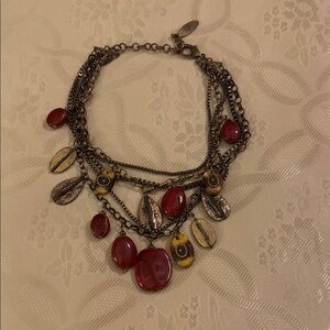 Chico's Red and Gold Multi-Chain Necklace